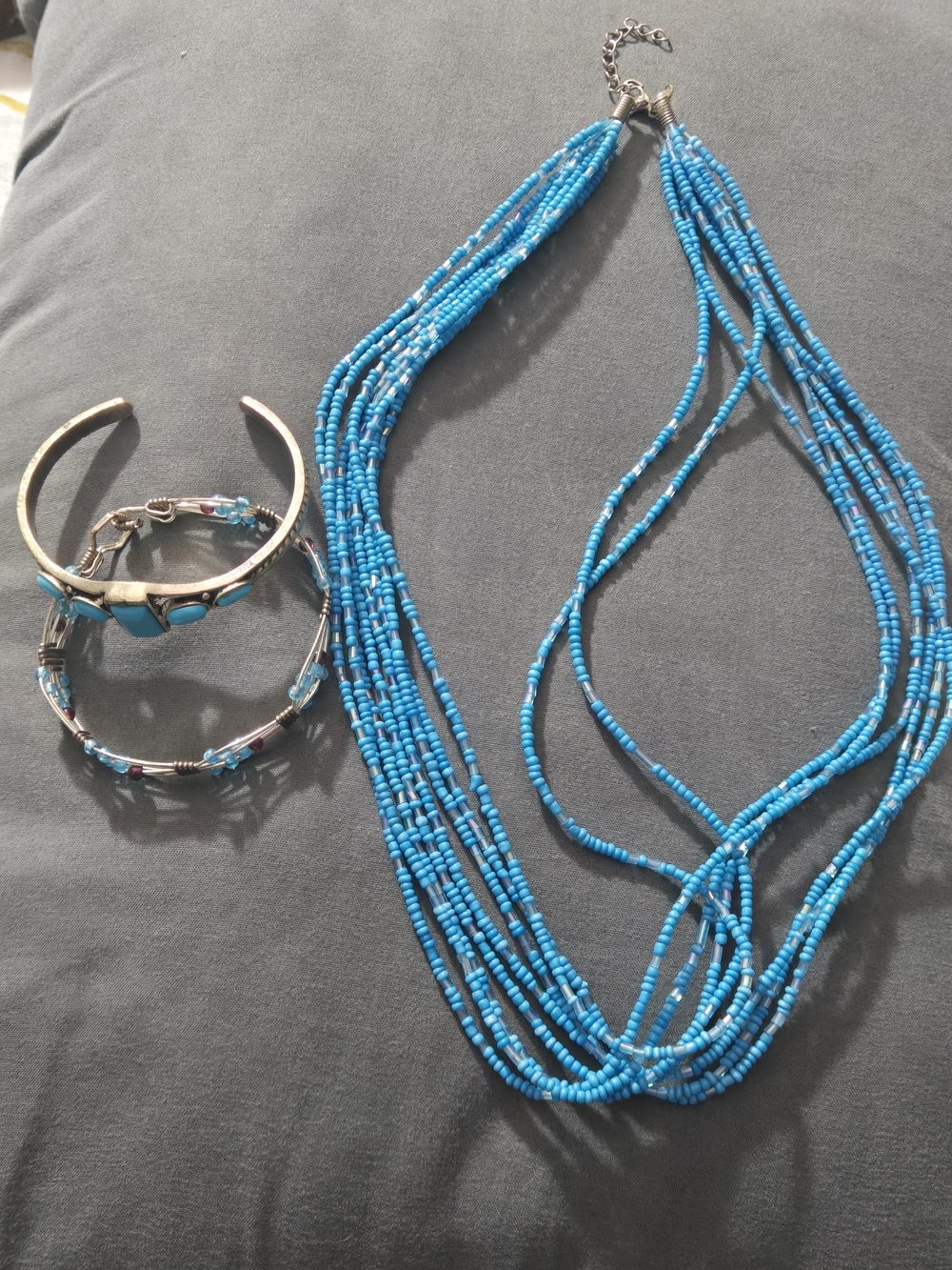 Turquoise Beaded Multi-Strand Necklace and Bracelet Set